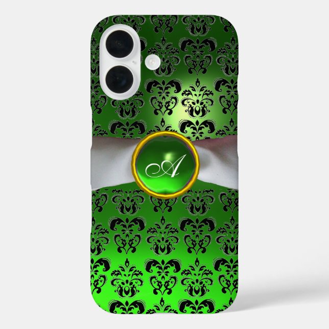 DAMASK GIRLY MONOGRAM green white ribbon Case-Mate iPhone Case (Back)