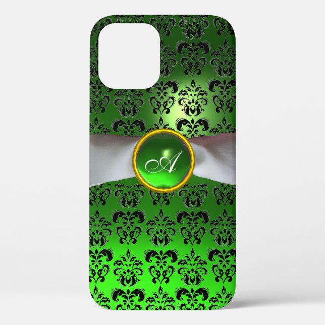 DAMASK GIRLY MONOGRAM green white ribbon Case-Mate iPhone Case (Back)