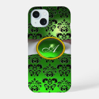 DAMASK GIRLY MONOGRAM green white ribbon