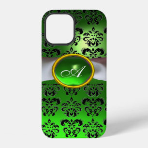 DAMASK GIRLY MONOGRAM green white ribbon iPhone Case
