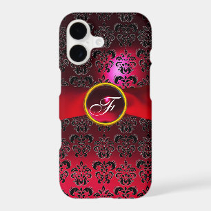 DAMASK GIRLY MONOGRAM red burgundy  ribbon