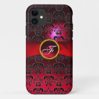 DAMASK GIRLY MONOGRAM red burgundy  ribbon