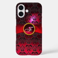 DAMASK GIRLY MONOGRAM red burgundy  ribbon