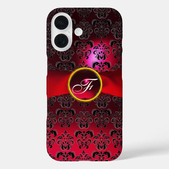 DAMASK GIRLY MONOGRAM red burgundy  ribbon Case-Mate iPhone Case (Back)