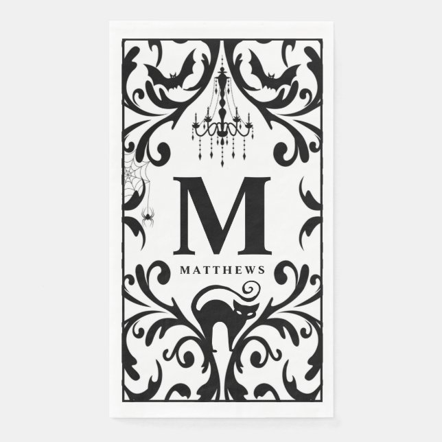 Damask Glam Monogram Halloween  Napkin (Front)