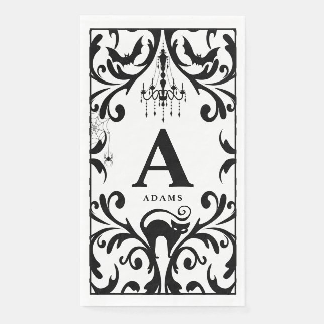 Damask Glam Monogram Halloween  Paper Guest Towels Napkin (Front)