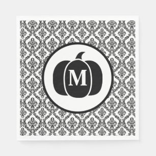 Damask Glam Monogram Halloween Pumpkin Napkin