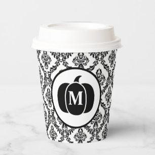 Damask Glam Monogram Halloween Pumpkin  Paper Cups