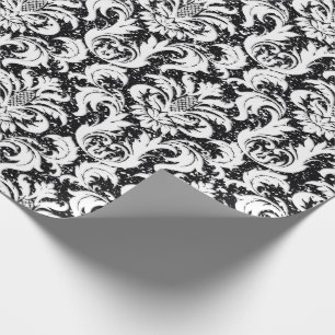 Damask Glitter Black White  Elegant Royal Wrapping Paper