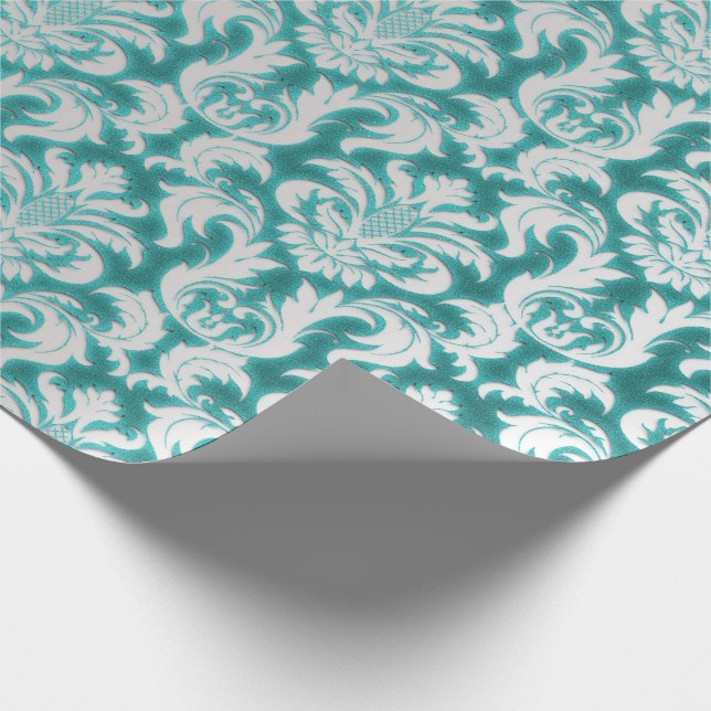 Damask Glitter  Mint Silver Grey Royal Velvet Wrapping Paper (Corner)