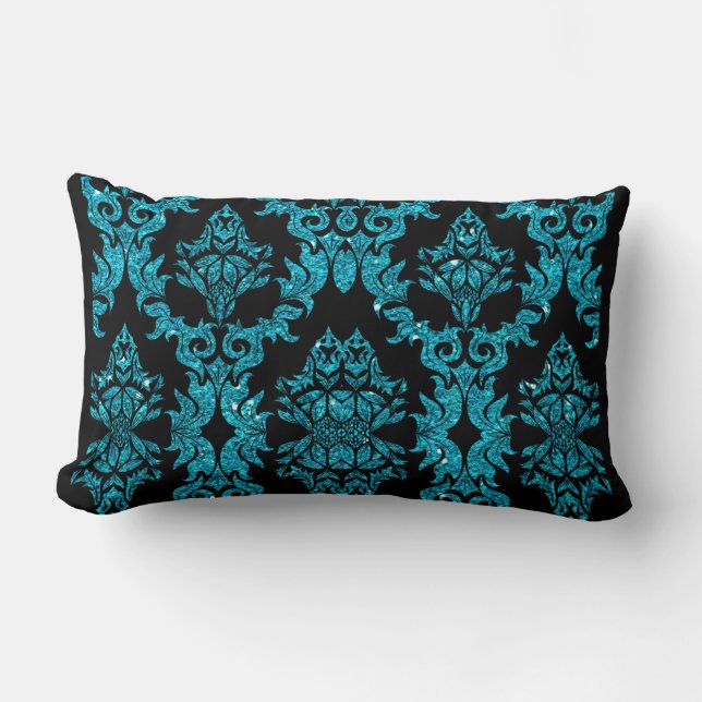 Damask Glitter (Teal) Lumbar Cushion (Front)