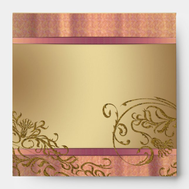 Damask gold and pink Wedding Envelopes 2 (Front)