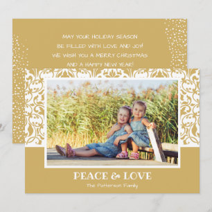Damask Gold and White Christmas Photo Holiday Card