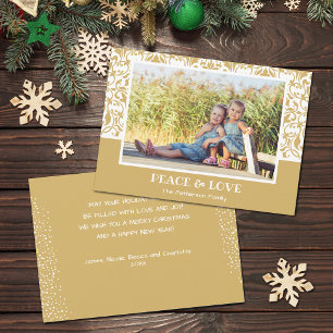 Damask Gold and White Christmas Photo Holiday Card
