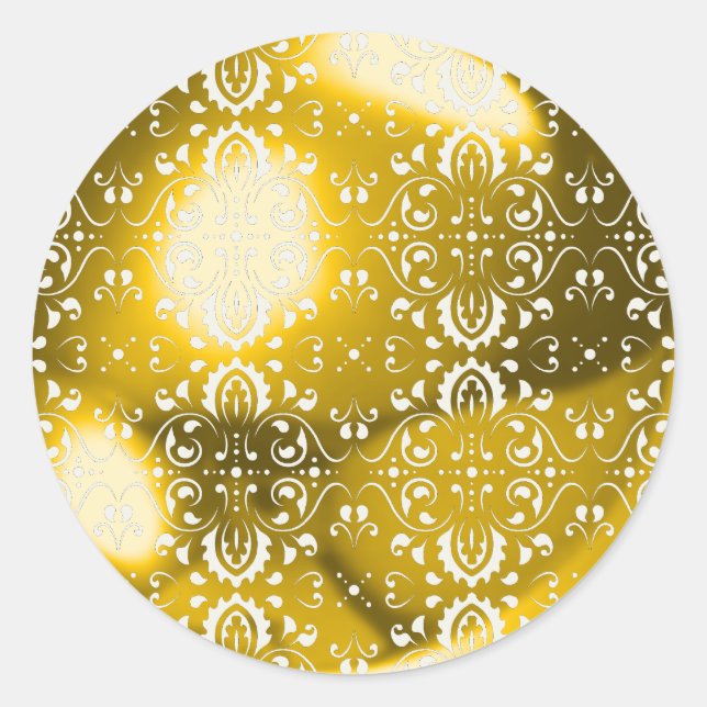 Damask gold ball classic round sticker (Front)