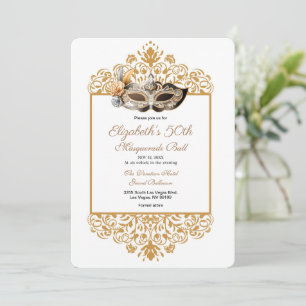 Damask Gold Masquerade Ball 50th Birthday  Invitat Invitation