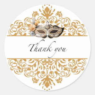 Damask Gold Masquerade Thank You Sticker