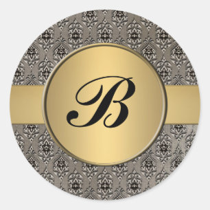 Damask gold monogrammed envelope seal sticker