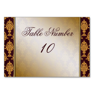 Damask Gold on Burgundy Borders Table Number