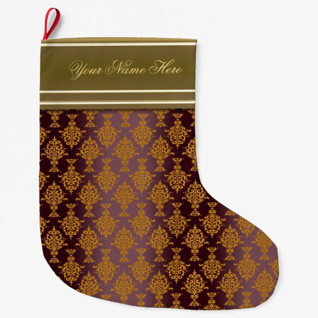 Damask Gold on Burgundy Victorian Large Christmas Stocking (Front)