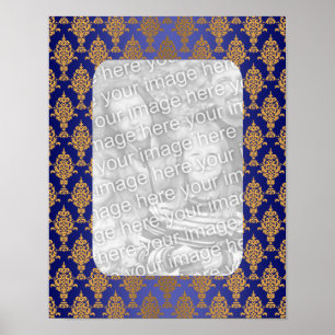 Damask Gold on Royal Blue Borders Poster