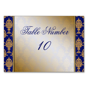 Damask Gold on Royal Blue Borders Table Number