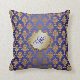 Damask Gold on Royal Blue Cushion