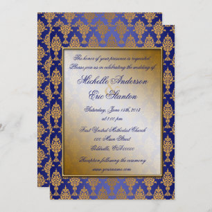 Damask Gold on Royal Blue Shine Invitation