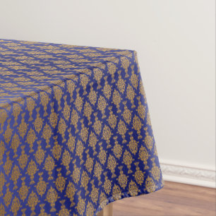 Damask Gold on Royal Blue Tablecloth