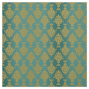 Damask Gold on Teal Green Fabric