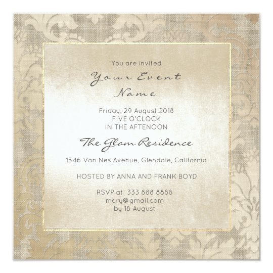 Damask Gold Titanium Creamy Floral Framed Card