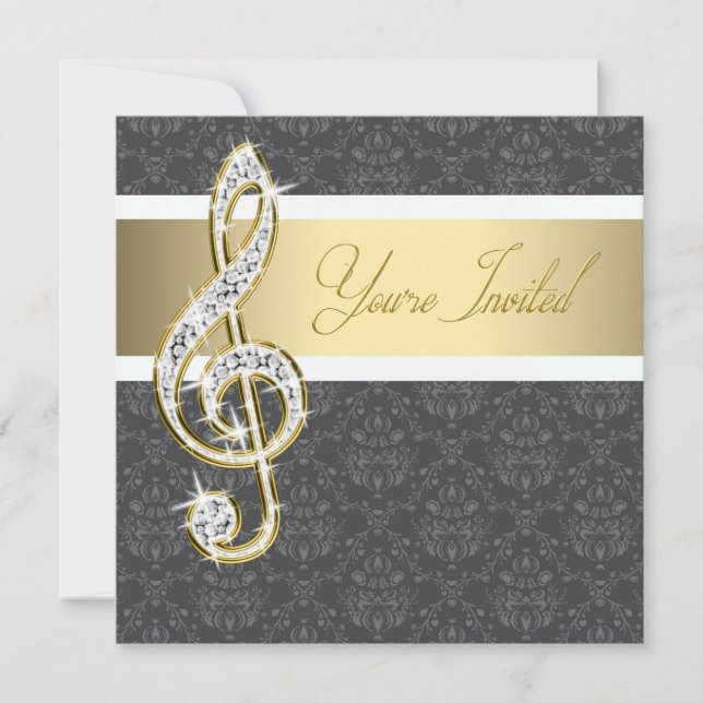 Damask Gold Treble Clef Recital Invitations (Front)