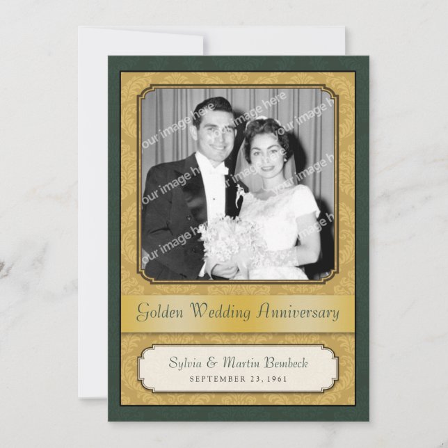 Damask Golden (50th) Anniversary Party Invitation (Front)