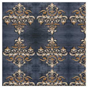 Damask golden element on grunge background fabric