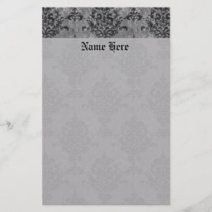 Damask Gothic Black on Grey Stationery