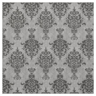 Damask Gothic Black on Grey Stone Fabric