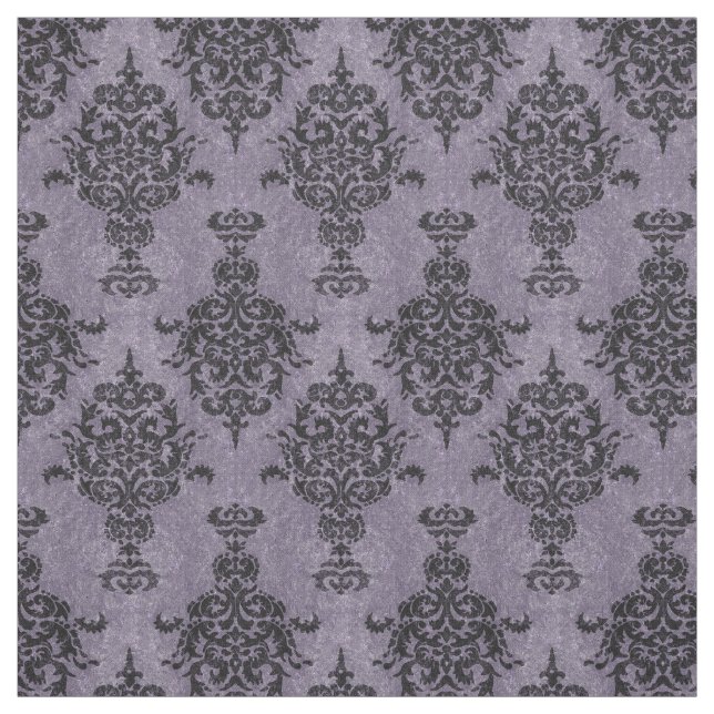Damask Gothic Black on Purple Stone Fabric (Swatch)