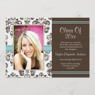 Damask Graduation Photo Announcement Invitations