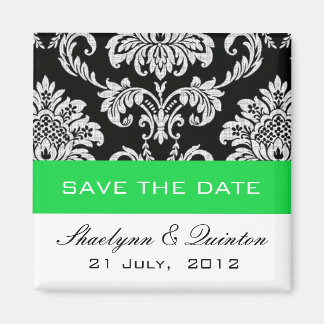 Damask Green Save the Date Wedding Announcement Magnet