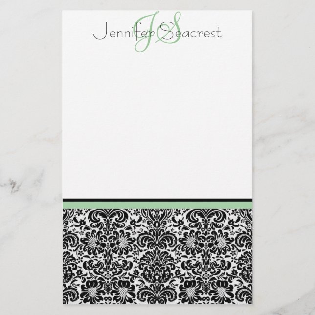 Damask, Green Stationery (Front)