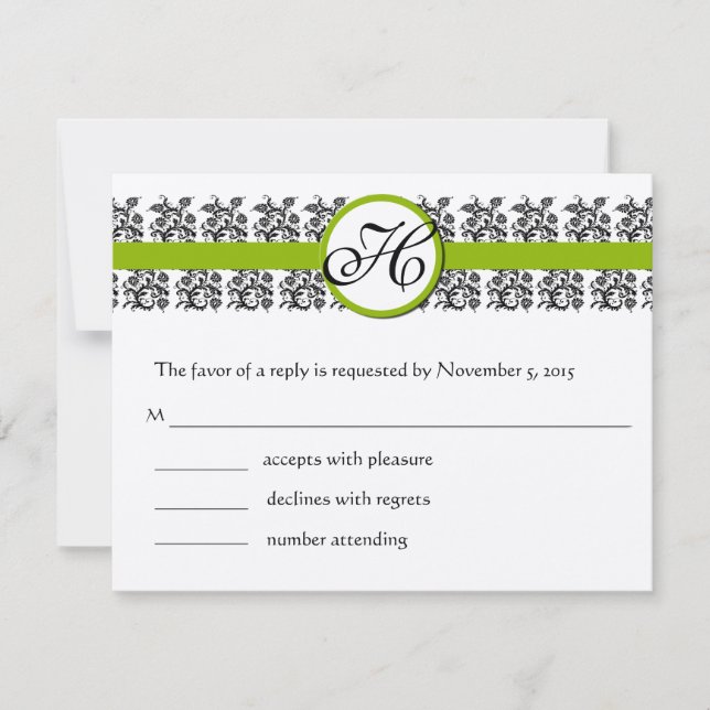 Damask Green Trim RSVP Cards-Require the 5 x 7 (Front)