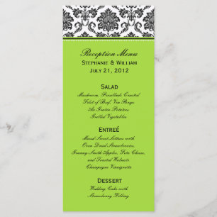 Damask Green Wedding Menu Rack Card