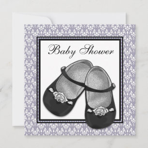 Damask Grey Purple Lavender Baby Shower Invitation