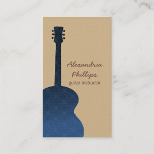 Damask Guitar Music Business Card, Blue Card