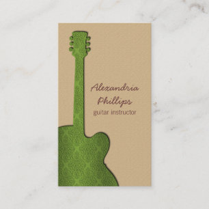 Damask Guitar Music Business Card, Olive Green Card