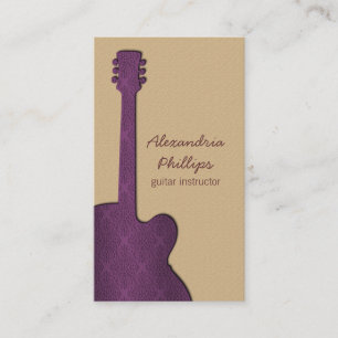 Damask Guitar Music Business Card, Purple Card