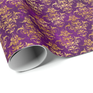 Damask Halloween Spell Gold Purple Pattern Wrapping Paper