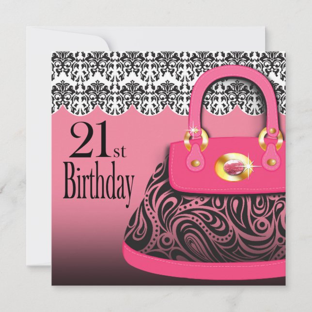 Damask Handbag Paisley Purse 21st Birthday Invitation (Front)