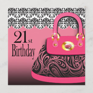 Damask Handbag Paisley Purse 21st Birthday Invitation