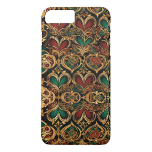 Damask Hearts Gold Black Crimson Emerald iPhone 8 Plus/7 Plus Case
